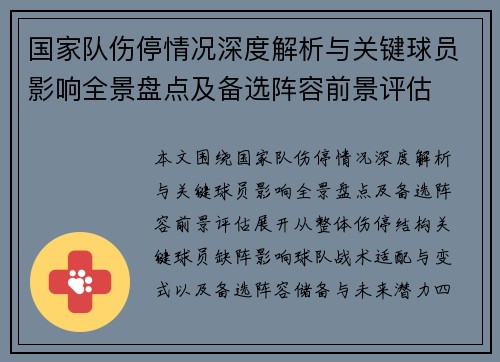 国家队伤停情况深度解析与关键球员影响全景盘点及备选阵容前景评估